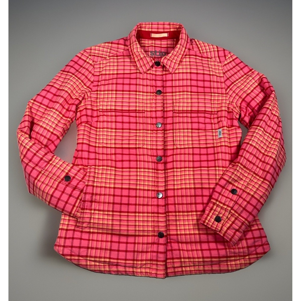 STIO Women Insulated Flannel Shirt Jacket Thermore Quilted Pink Plaid M Shacket